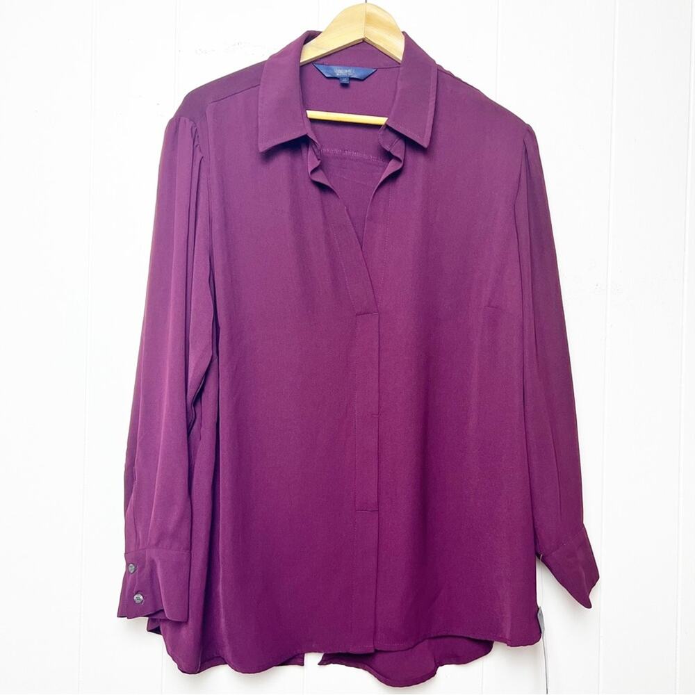 Rachel Roy Burgundy Long Sleeve Split Back Popover Blouse Women’s Size 1X